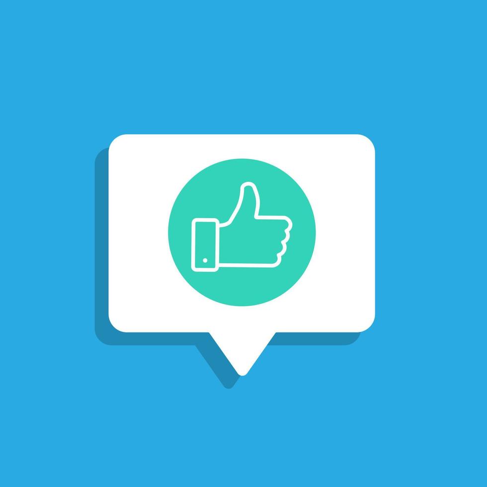 notification on speech bubble. Thumbs up vector illustration in flat style.
