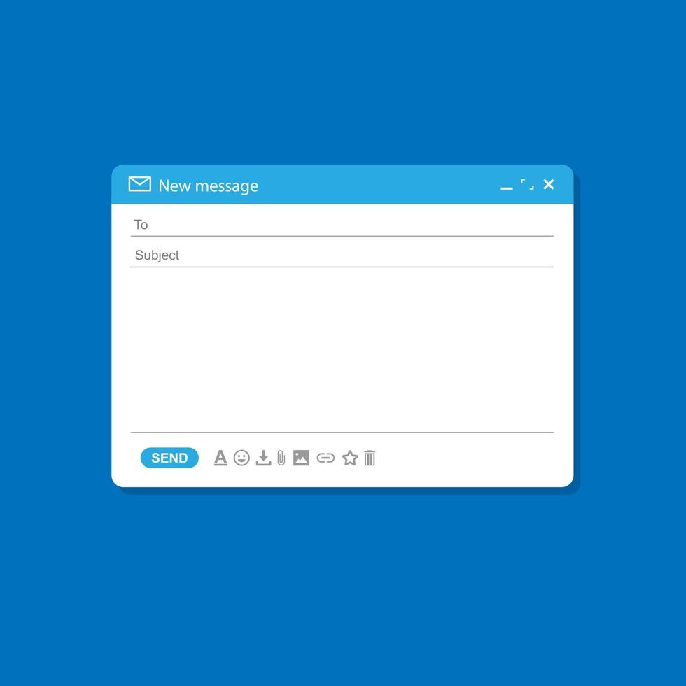 Email Interface Email window template, internet message, blank email user interface in blue. vector