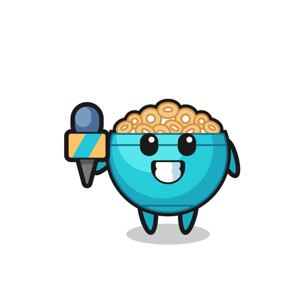 Character mascot of cereal bowl as a news reporter vector