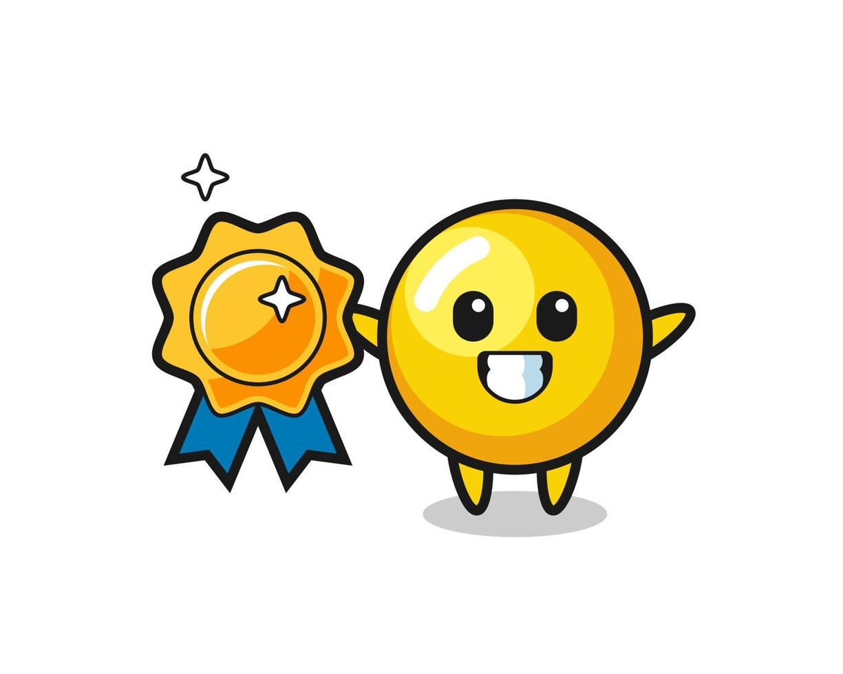 egg yolk mascot illustration holding a golden badge vector