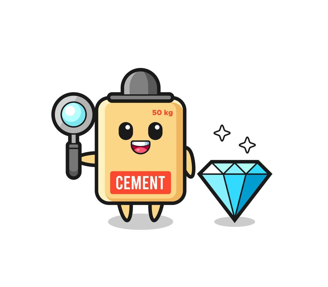 Illustration of cement sack character with a diamond vector