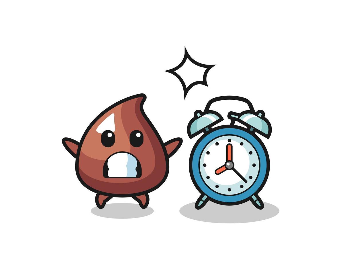 Cartoon Illustration of choco chip is surprised with a giant alarm clock vector