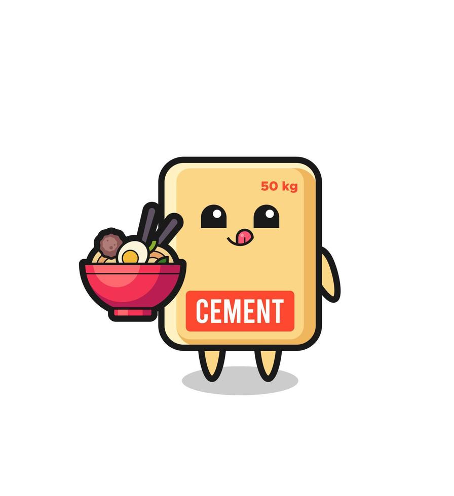 cute cement sack character eating noodles vector