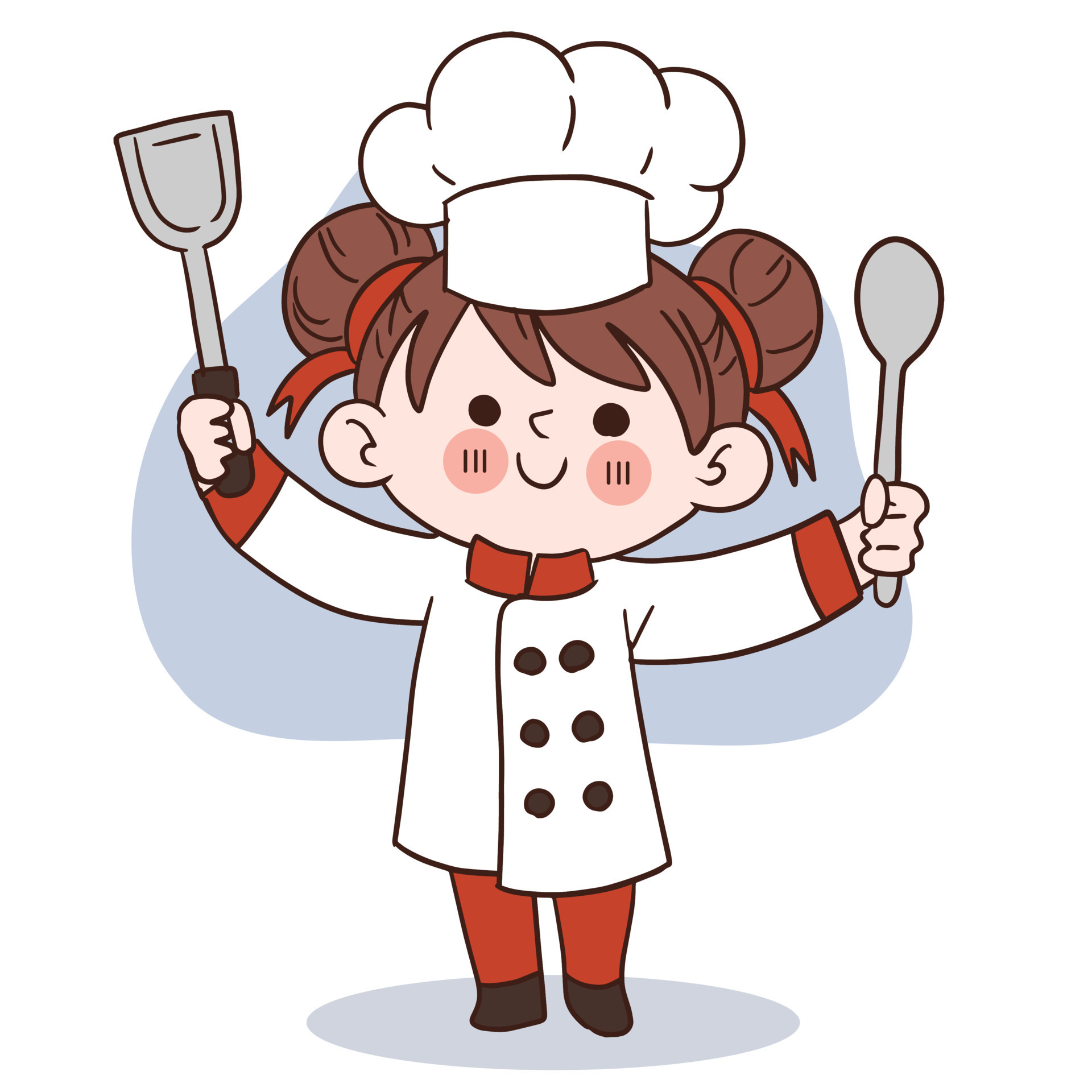 Happy smile little girl chef.kid cooking concept.Doodle hand drawn