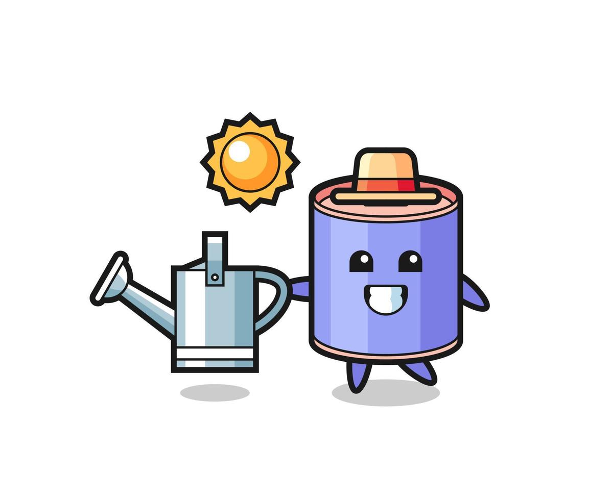 Cartoon character of cylinder piggy bank holding watering can vector
