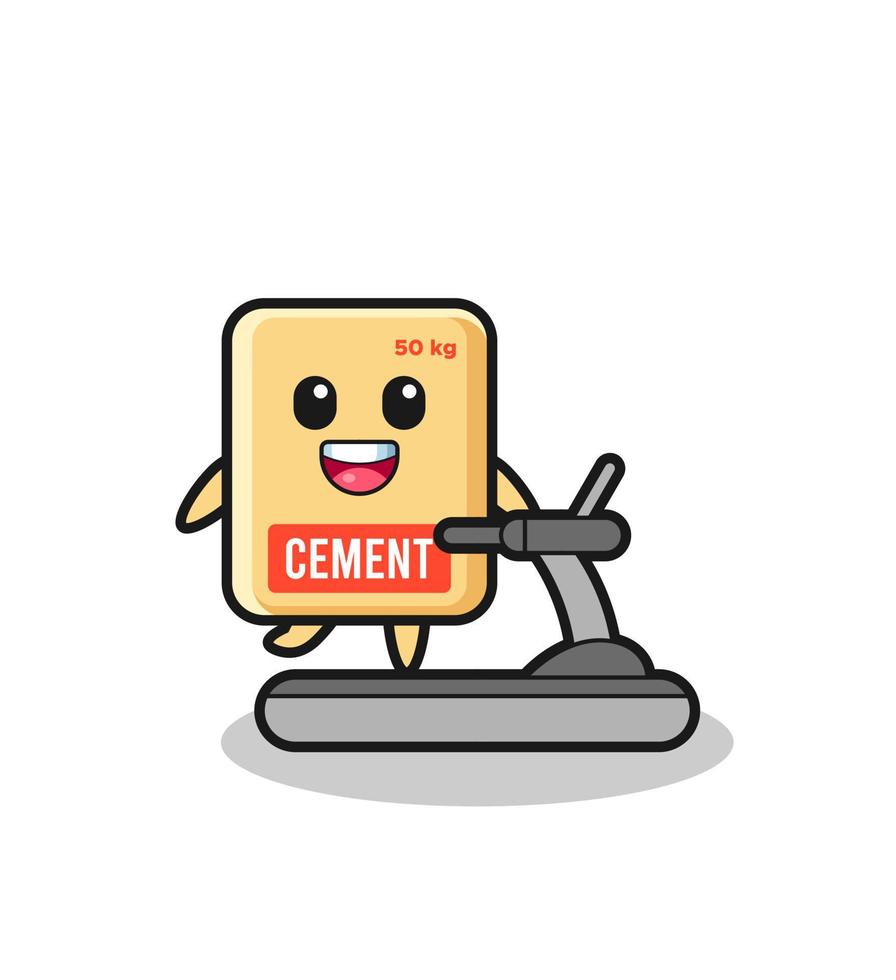 cement sack cartoon character walking on the treadmill vector