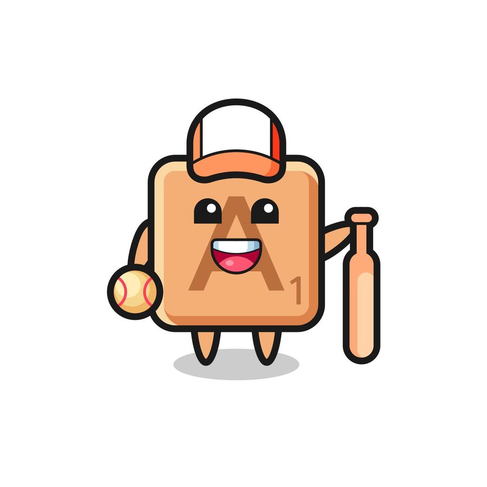 Cartoon character of scrabble as a baseball player vector
