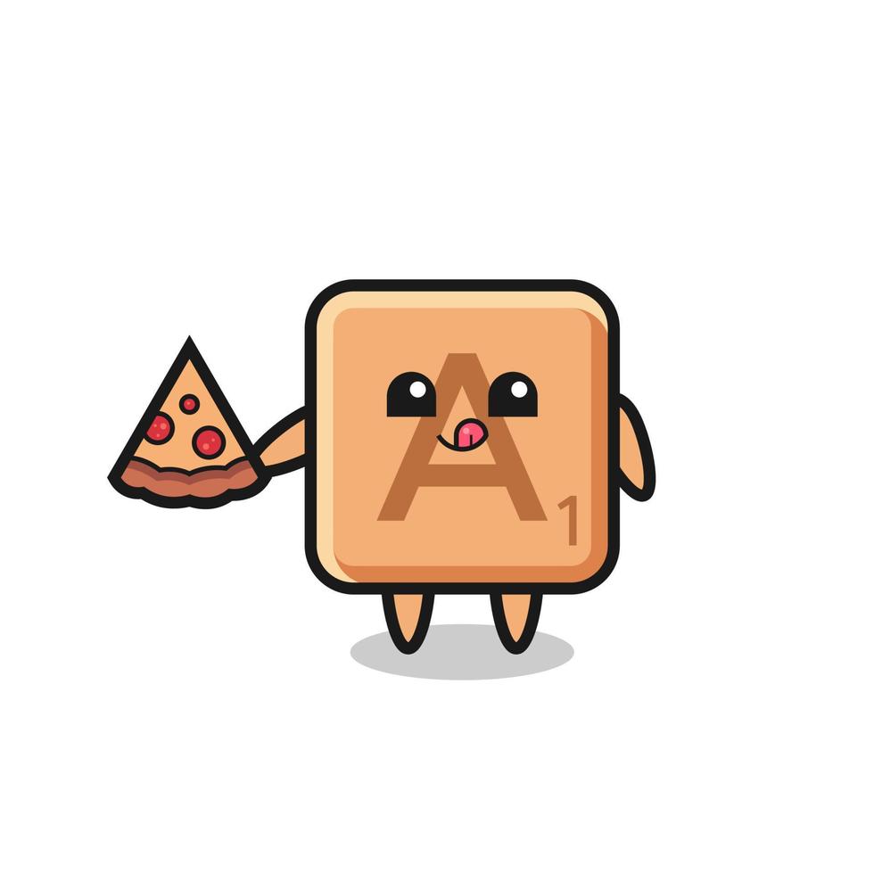 cute scrabble cartoon eating pizza vector