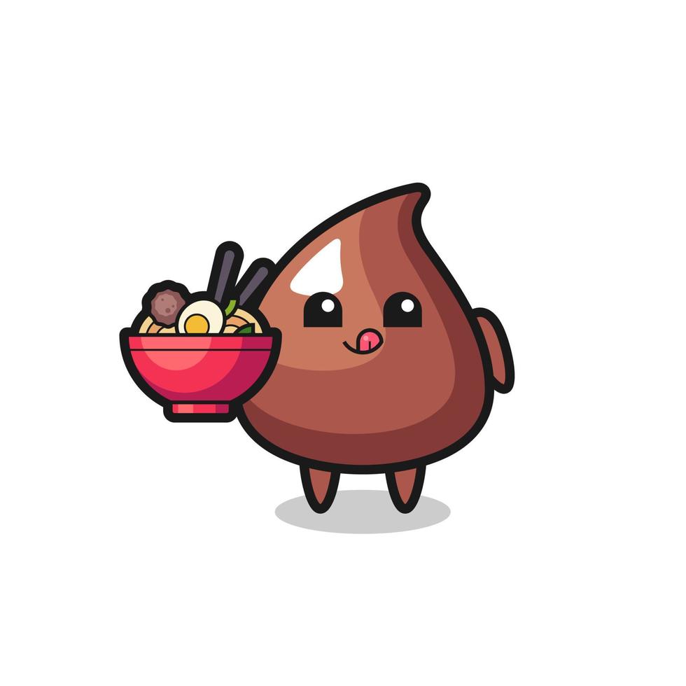 lindo personaje de choco chip comiendo fideos vector