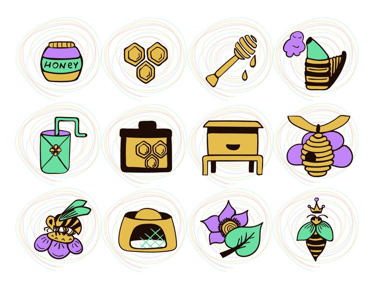 Beekeeping, vector icon set