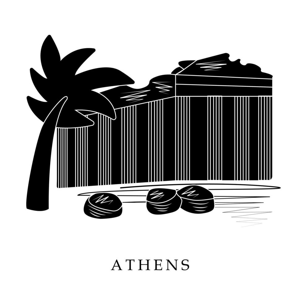 capitales europeas, atenas. ilustración en blanco y negro vector