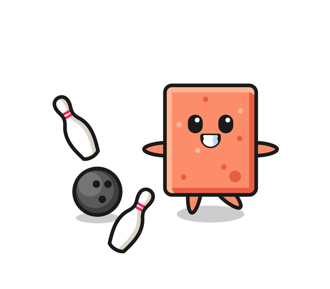 Character cartoon of brick is playing bowling vector