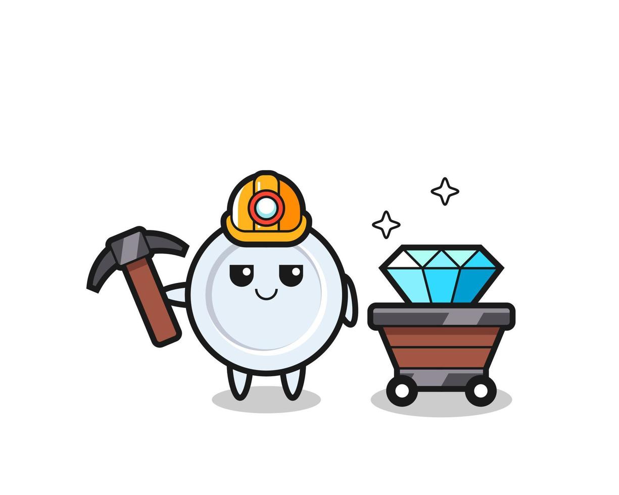 Character Illustration of plate as a miner vector