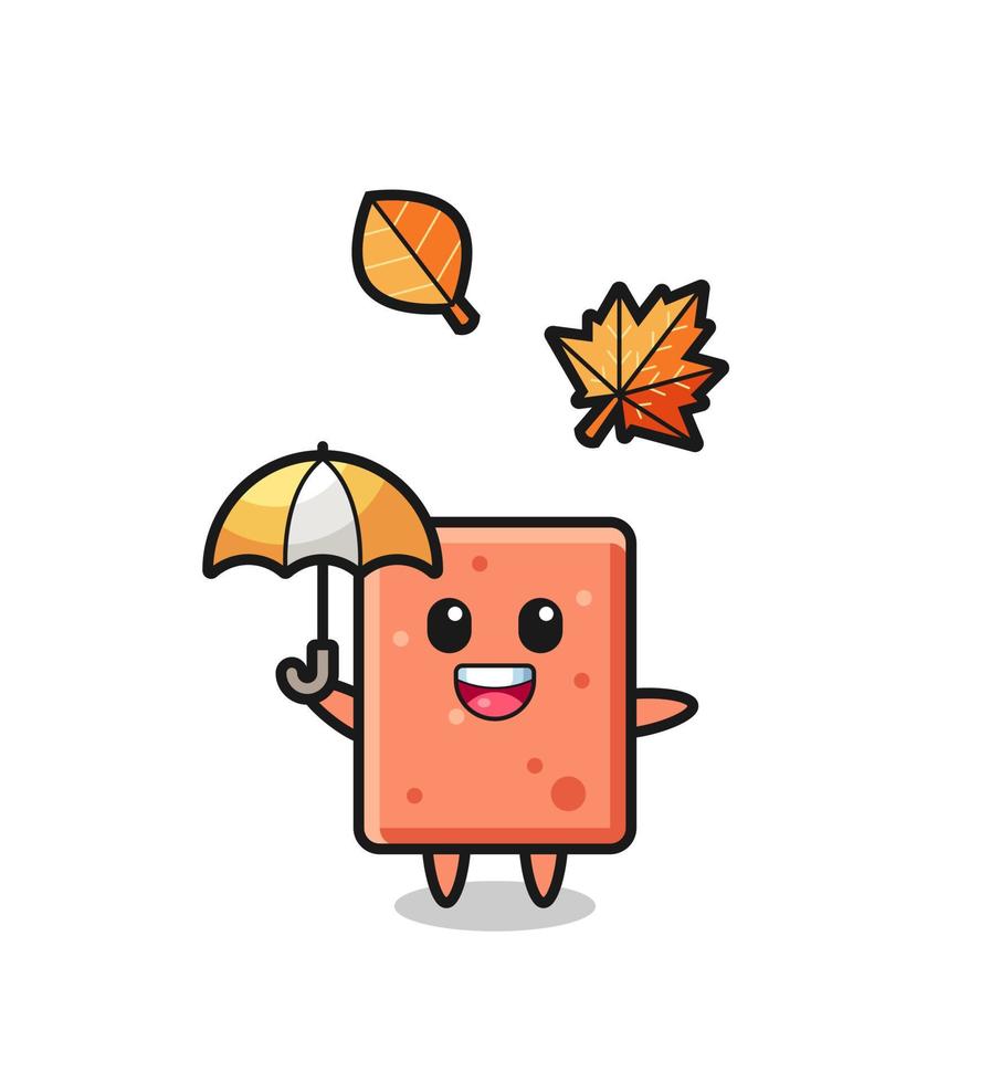 cartoon of the cute brick holding an umbrella in autumn vector