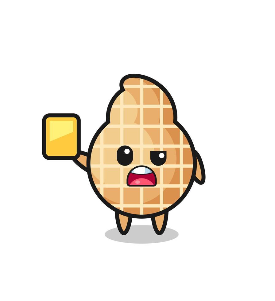 cartoon peanut character as a football referee giving a yellow card vector