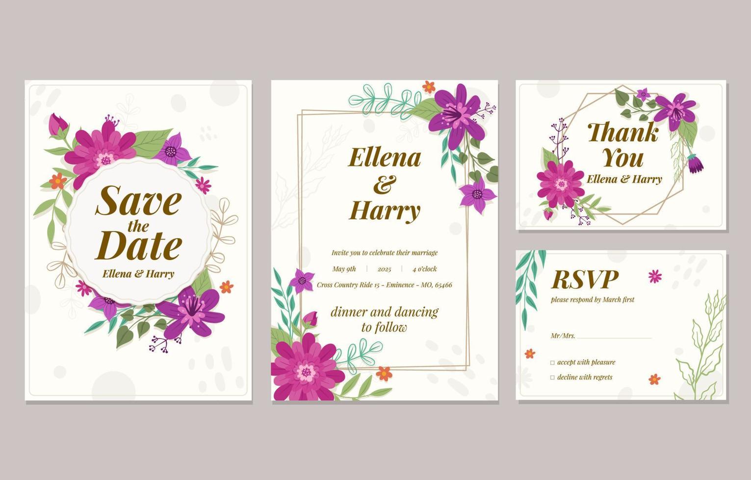 conjunto de diseño de boda floral vector