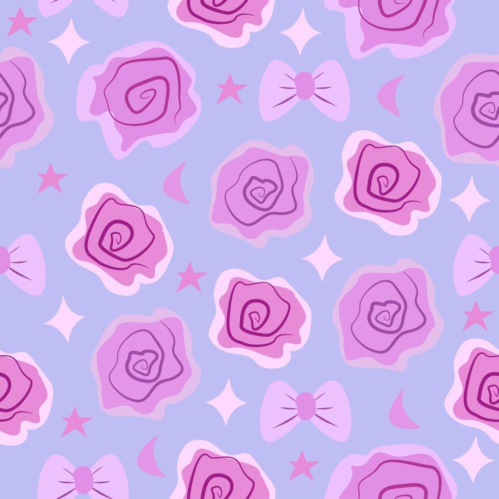 Pink roses and bows, seamless pattern vector