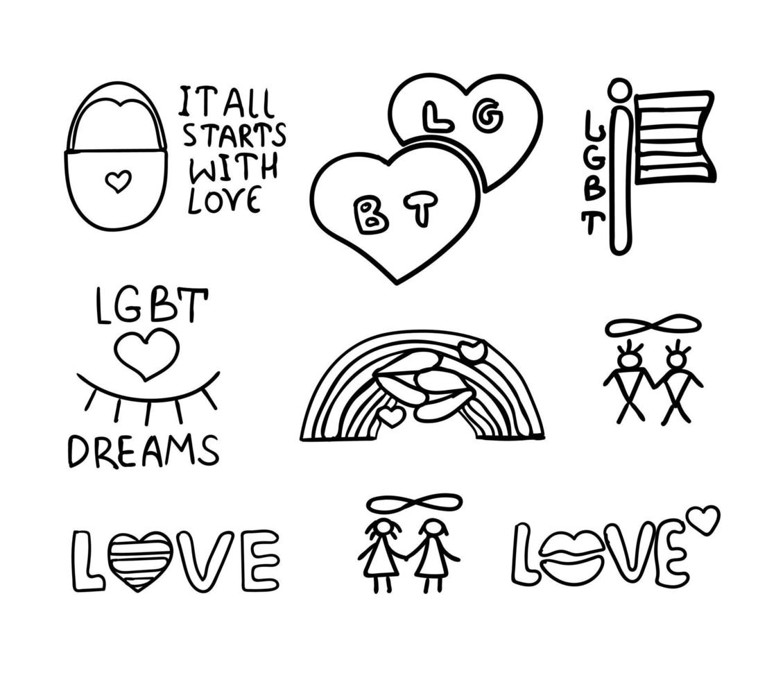 lgbt theme, black and white doodles vector