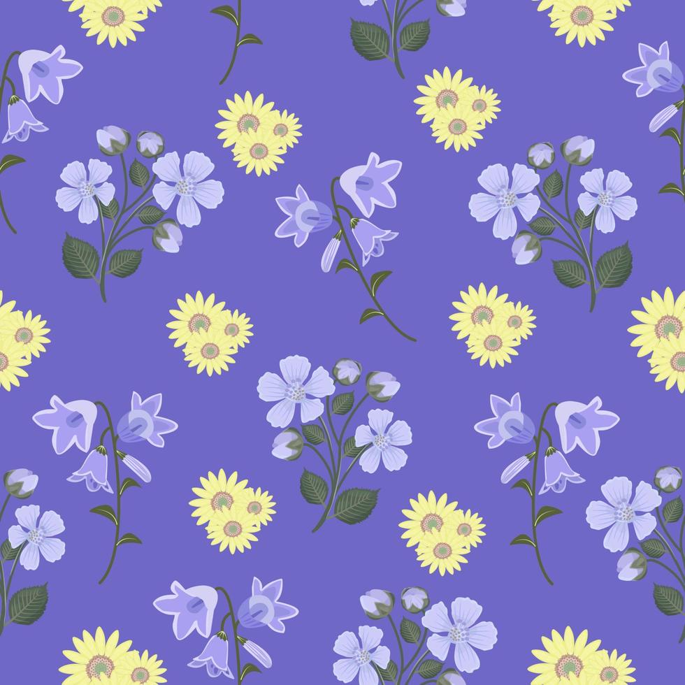 Floral seamless pattern with blue background vector