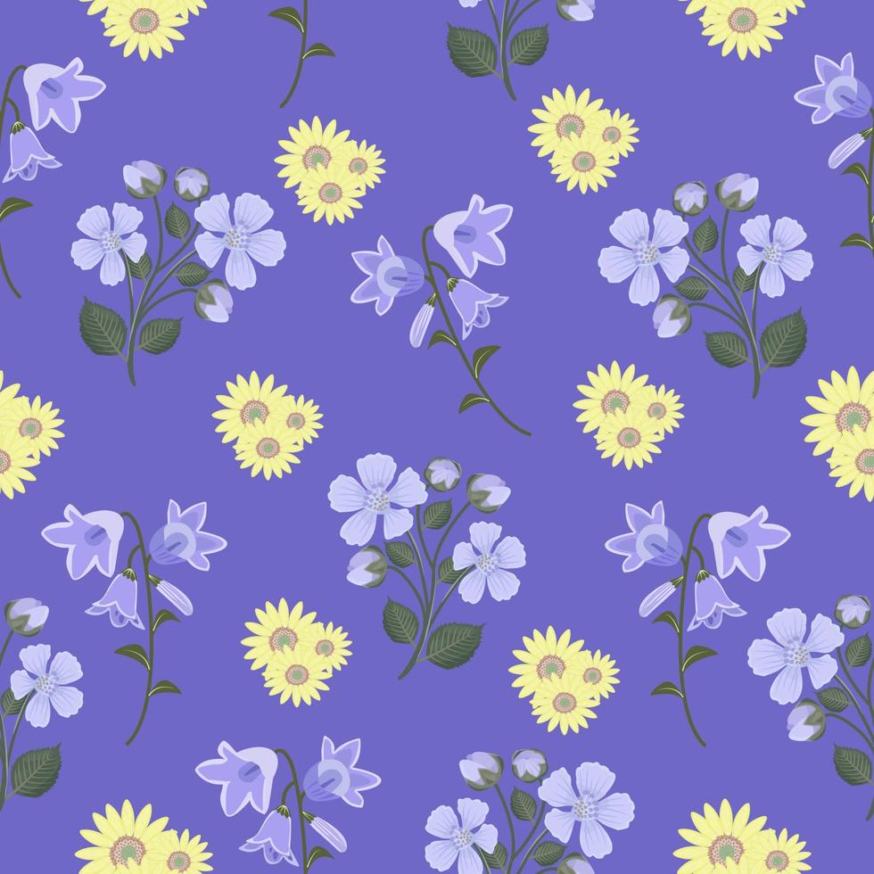 Floral seamless pattern with blue background vector