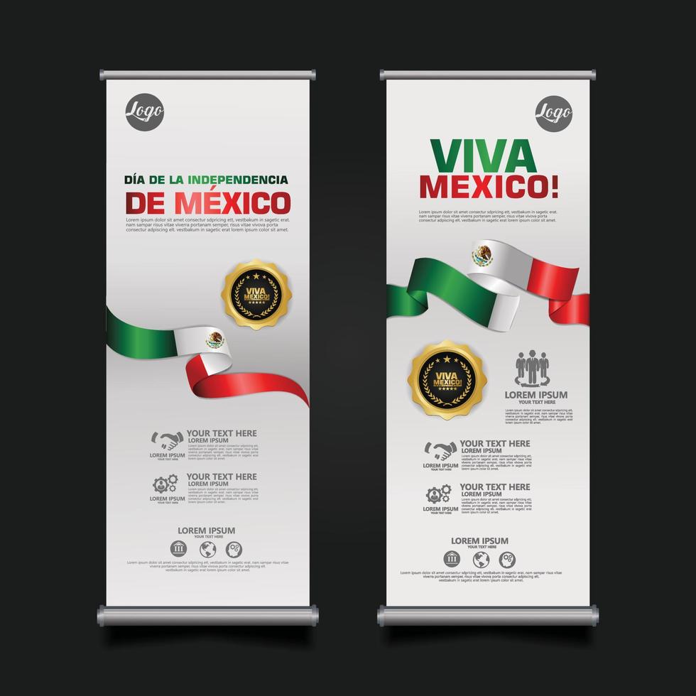 Mexico Independence Day Celebration, roll up banner set design Template. vector illustration