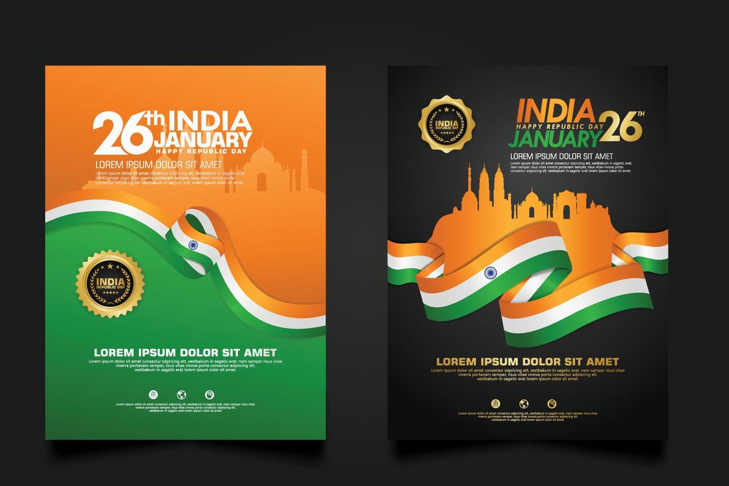 establecer cartel promociones india feliz día de la república plantilla de fondo vector