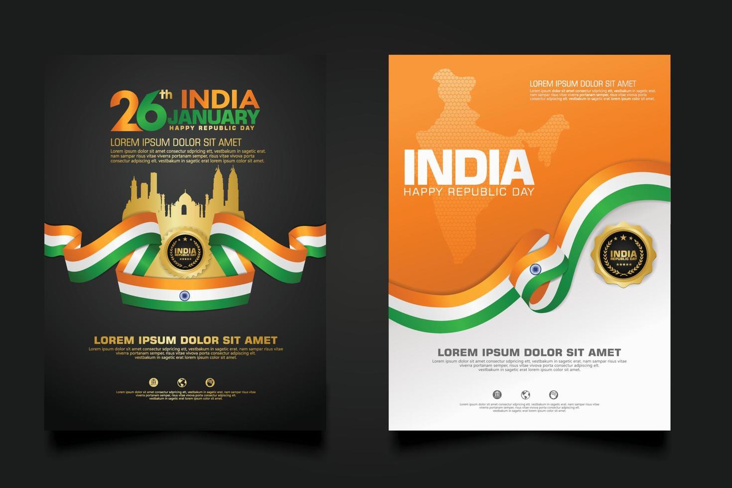 establecer cartel promociones india feliz día de la república plantilla de fondo vector