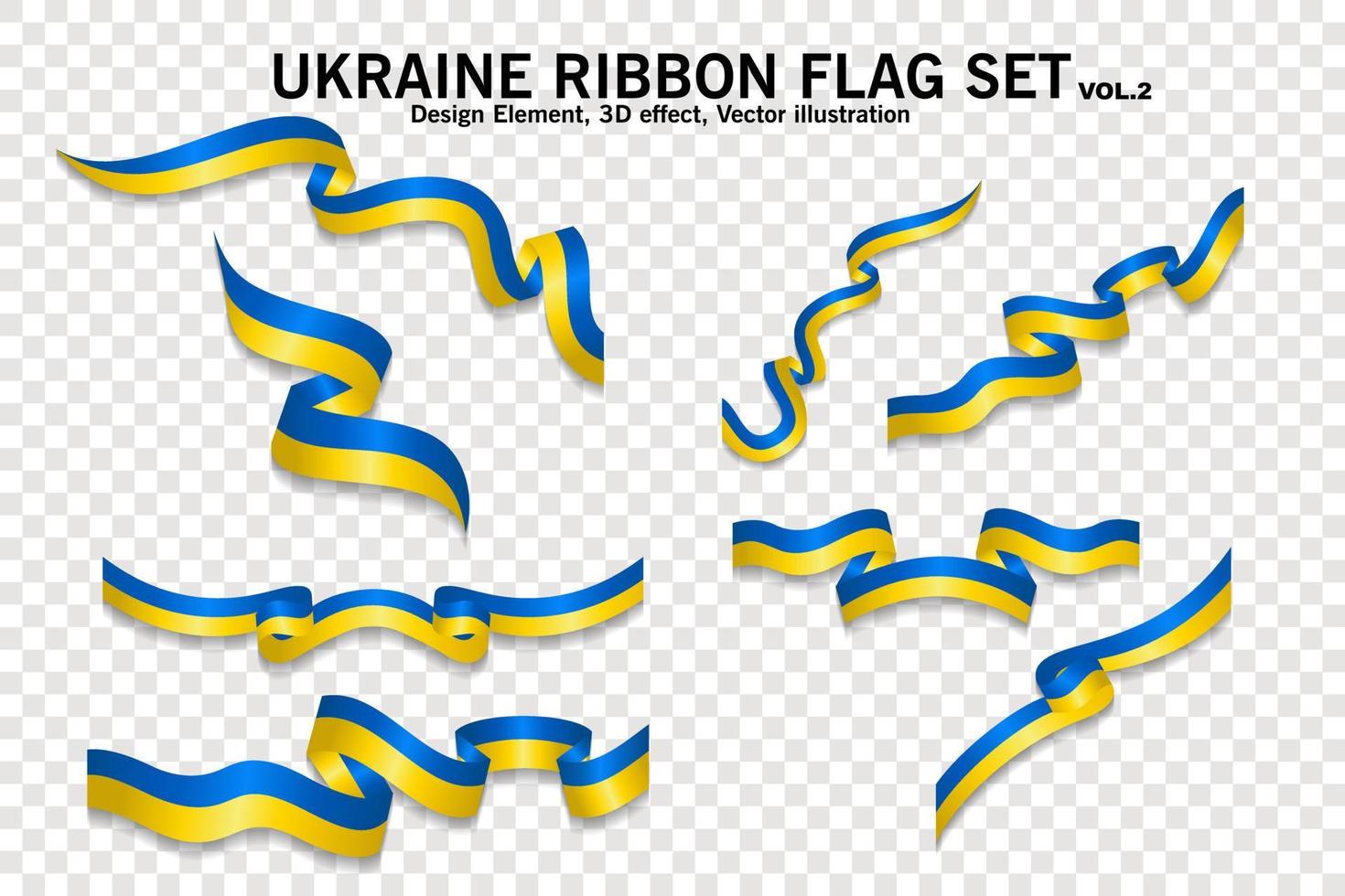 Ukraine ribbon flags set, design element. 3D on a transparent background. vector illustration