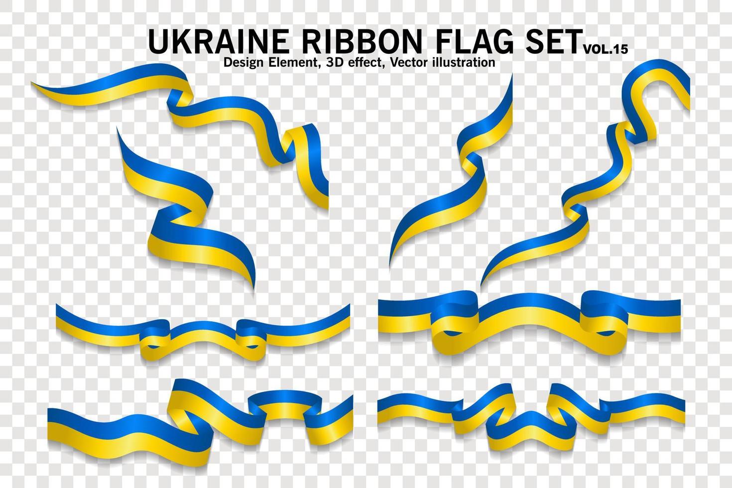 Ukraine ribbon flags set, design element. 3D on a transparent background. vector illustration