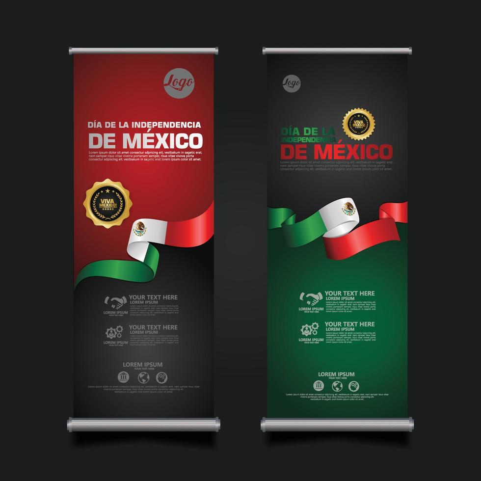 celebración del día de la independencia de méxico, plantilla de diseño de conjunto de banner enrollable. ilustración vectorial vector