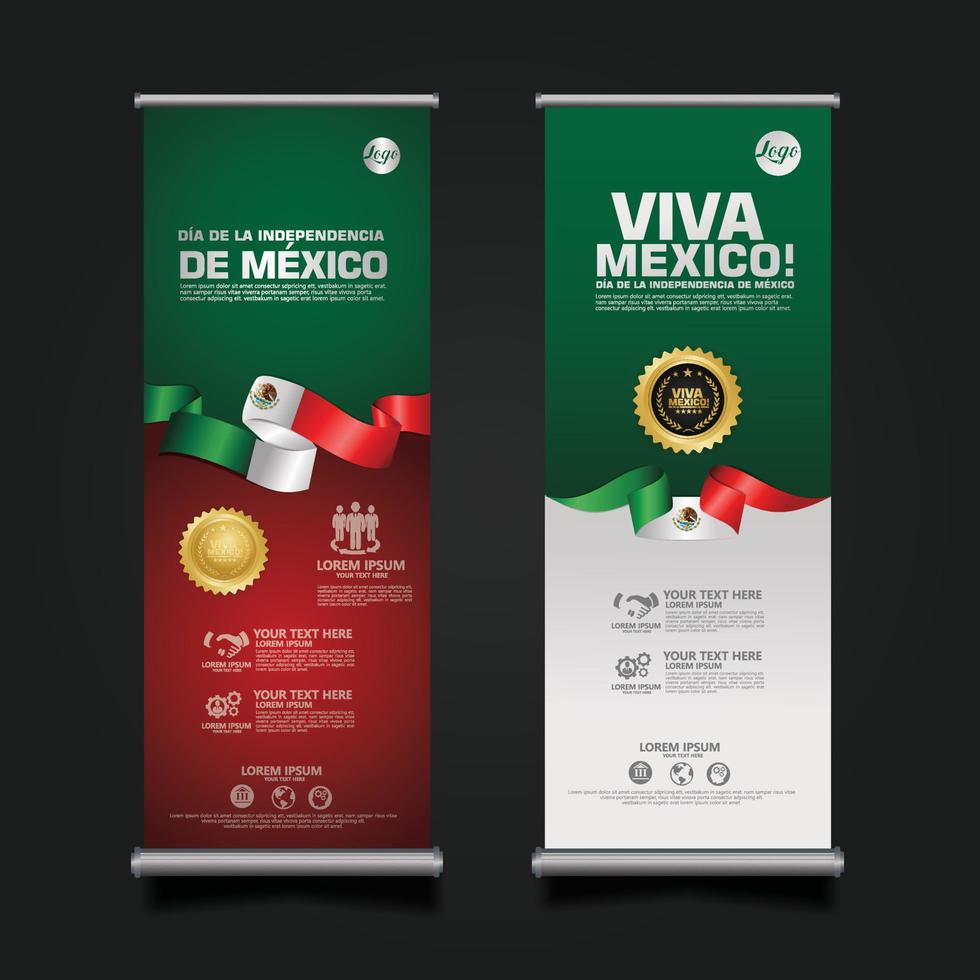 Mexico Independence Day Celebration, roll up banner set design Template. vector illustration