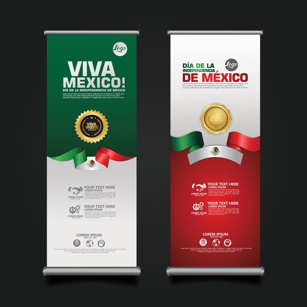 Mexico Independence Day Celebration, roll up banner set design Template. vector illustration