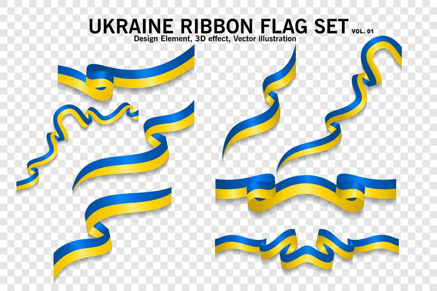 Ukraine ribbon flags set, design element. 3D on a transparent background. vector illustration