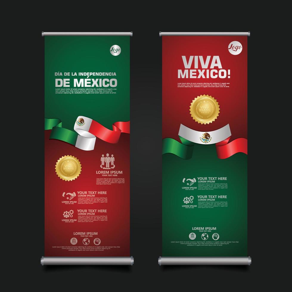 celebración del día de la independencia de méxico, plantilla de diseño de conjunto de banner enrollable. ilustración vectorial vector