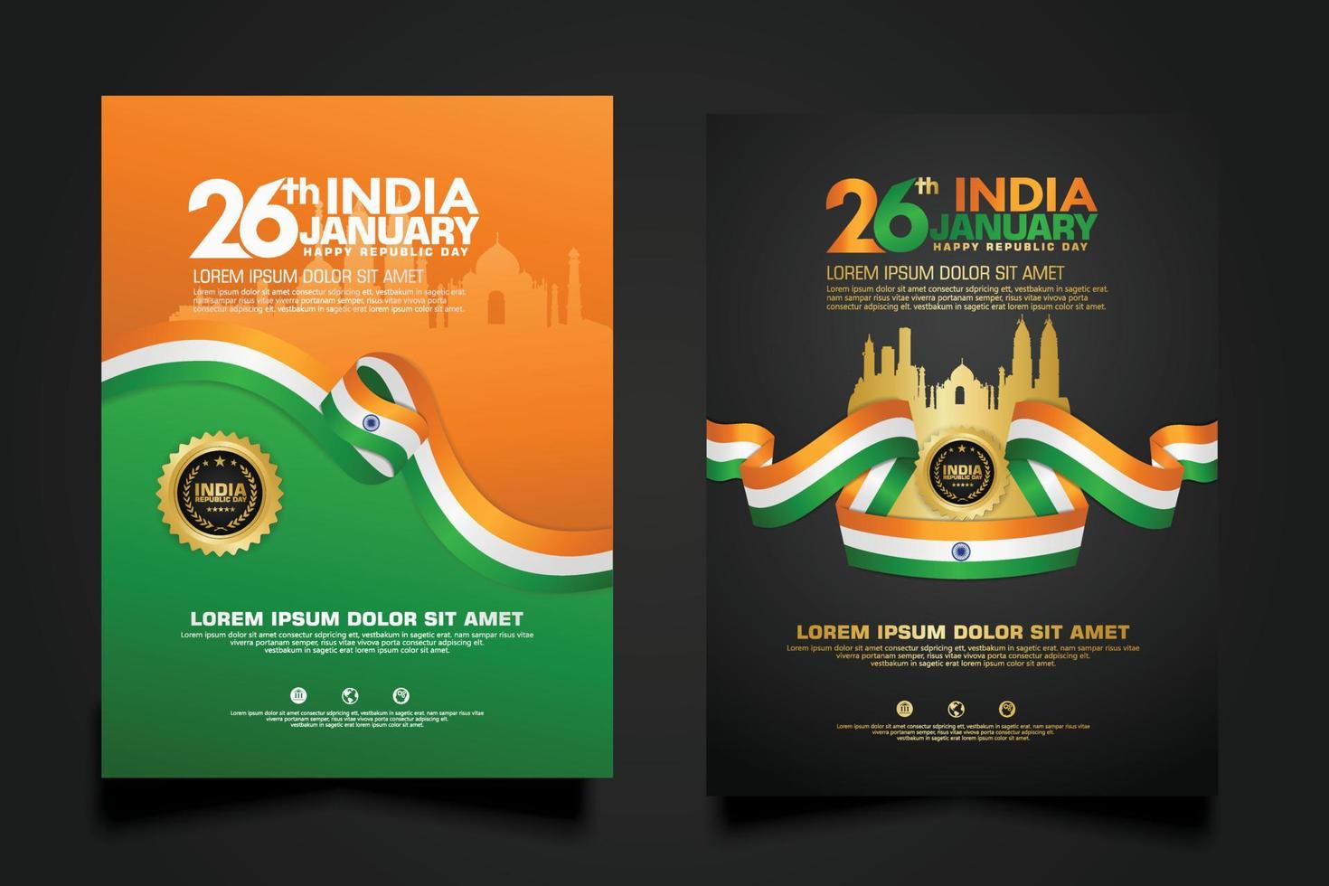 establecer cartel promociones india feliz día de la república plantilla de fondo vector