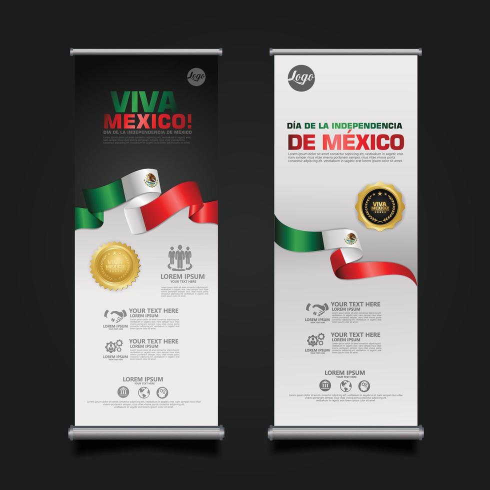 celebración del día de la independencia de méxico, plantilla de diseño de conjunto de banner enrollable. ilustración vectorial vector