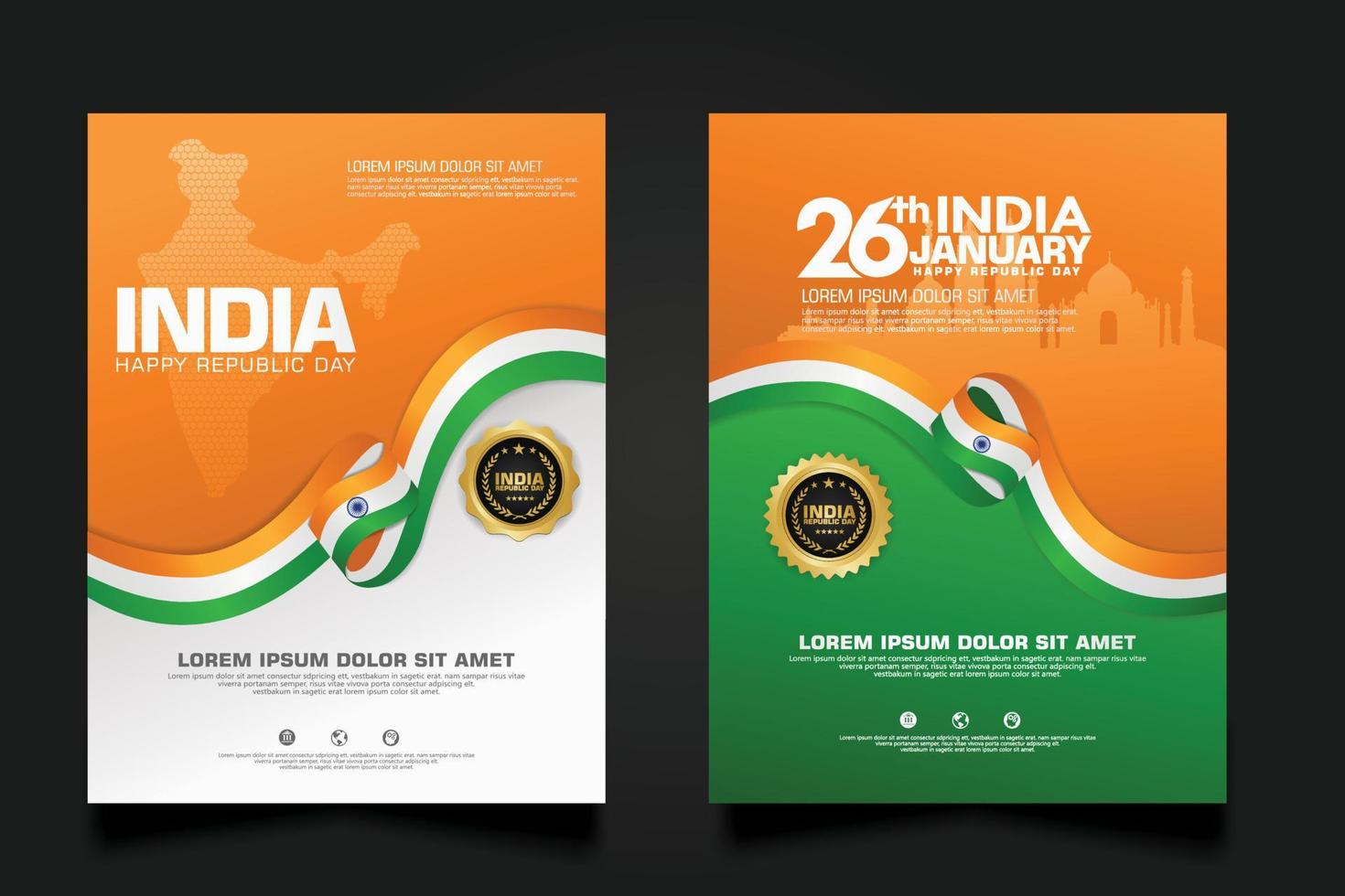 establecer cartel promociones india feliz día de la república plantilla de fondo vector