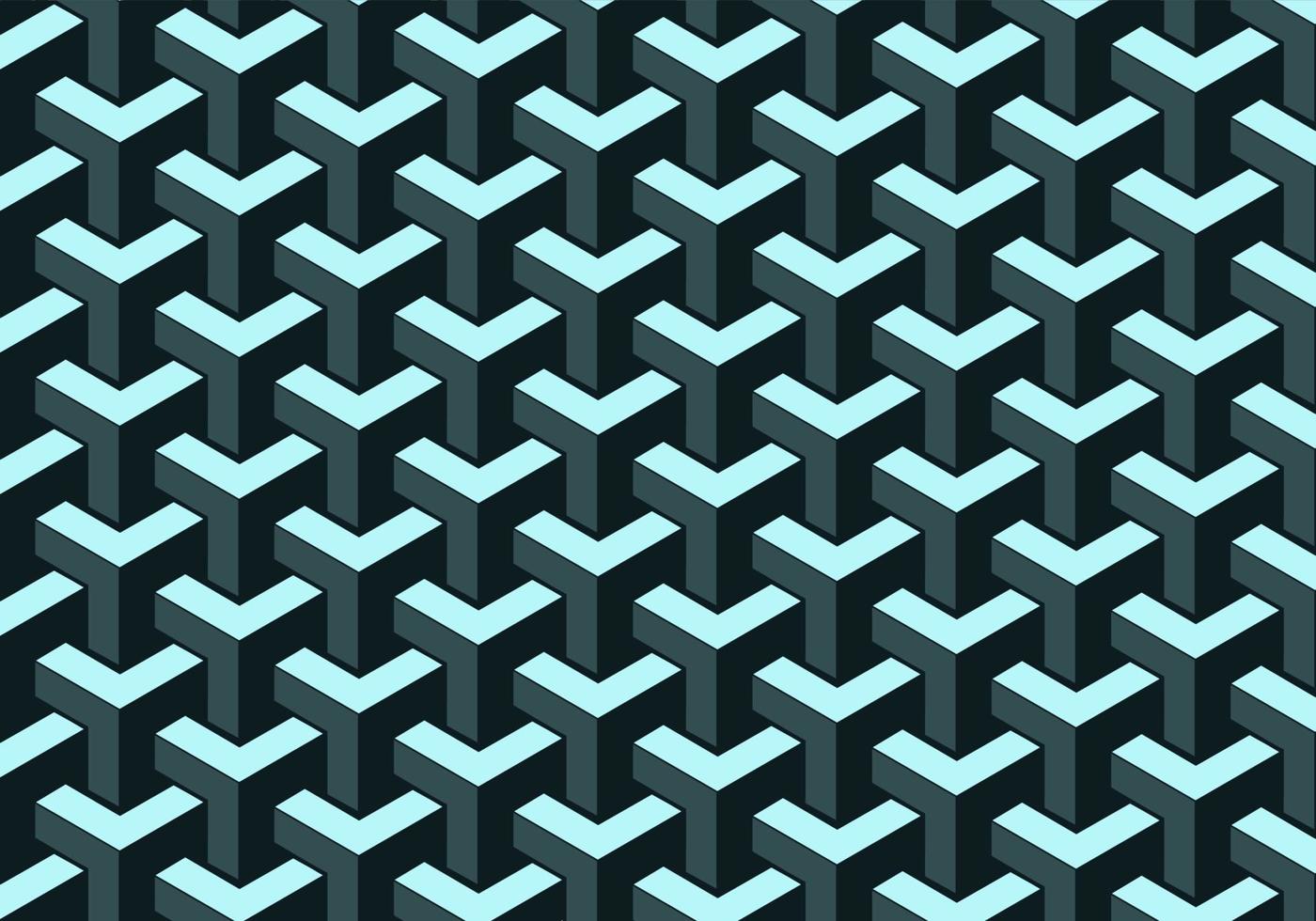 Abstract isometric Y cubes shape seamless pattern with blue color shade background. vector