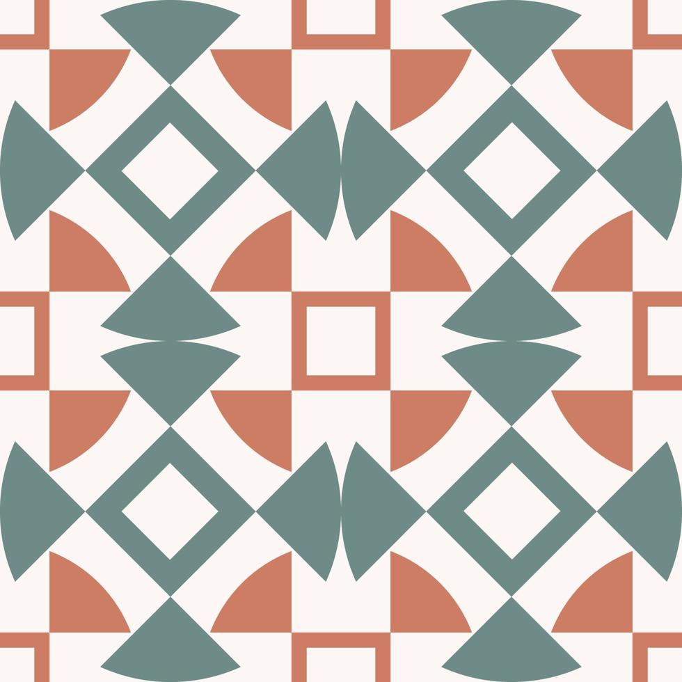 Islamic square-triangle geometric shape seamless pattern background. Ethnic persian brown-green color retro design. Use for home interior decoration elements. vector
