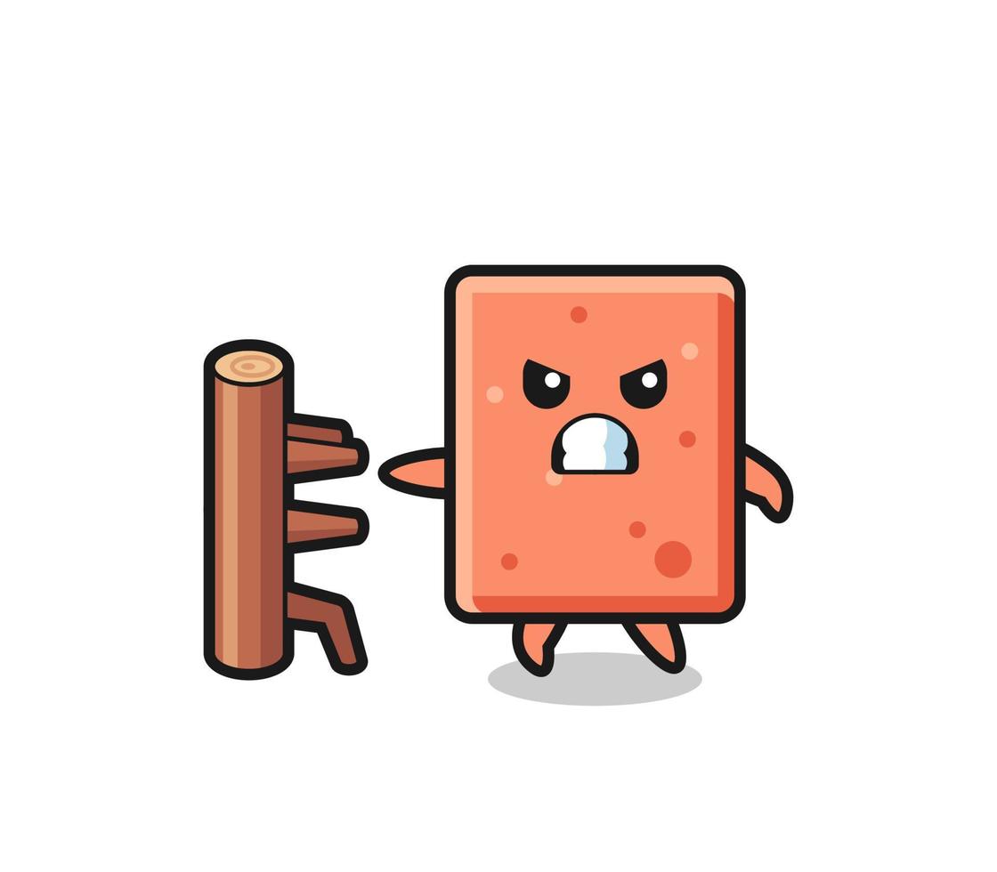 brick cartoon illustration as a karate fighter vector