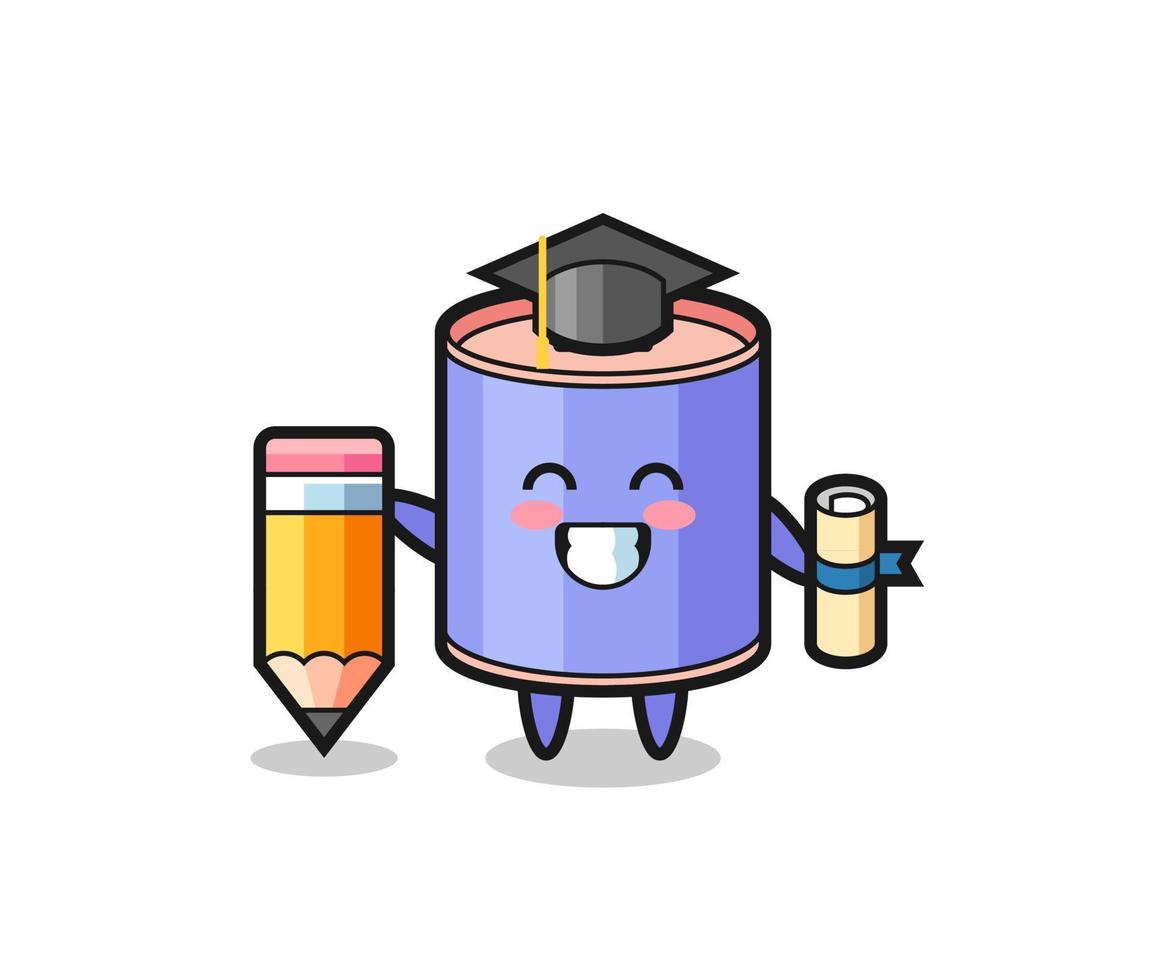 cylinder piggy bank illustration cartoon is graduation with a giant pencil vector