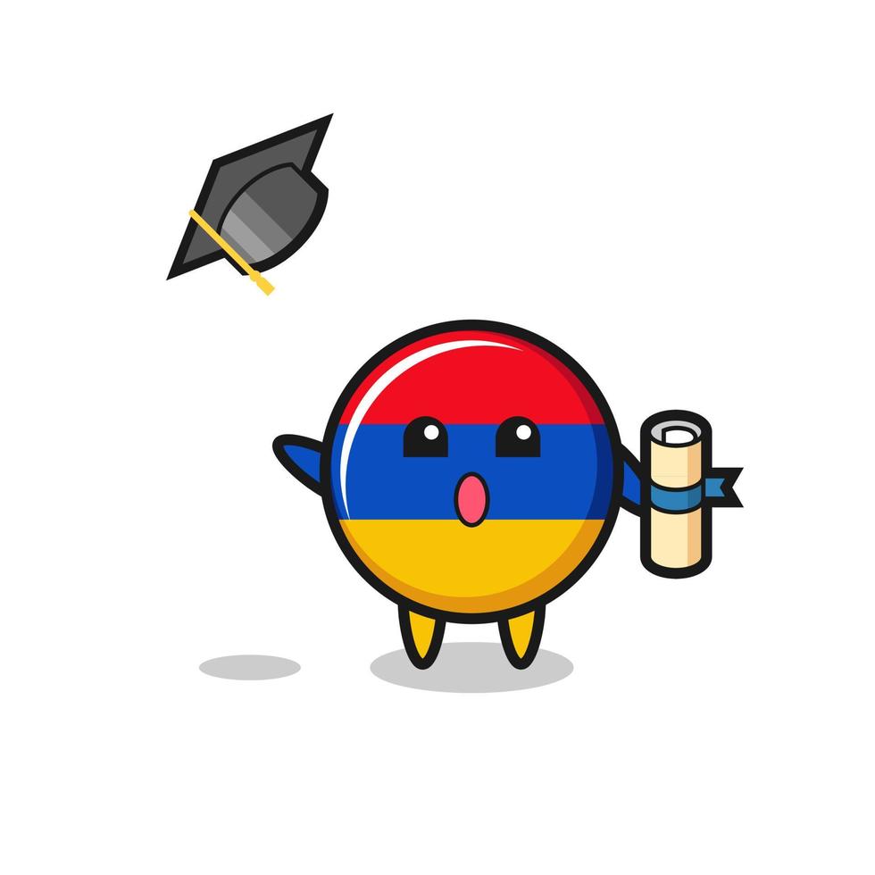 Illustration of armenia flag cartoon throwing the hat at graduation vector