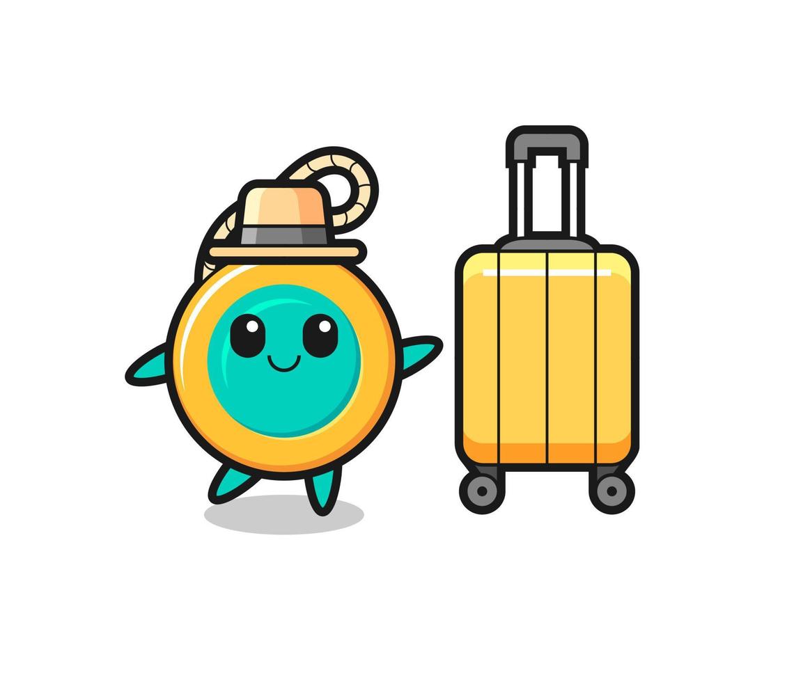 yoyo cartoon illustration with luggage on vacation vector