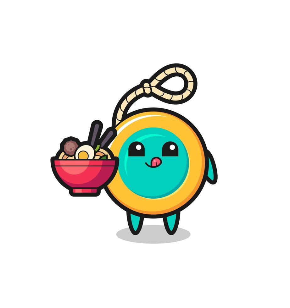 cute yoyo character eating noodles vector