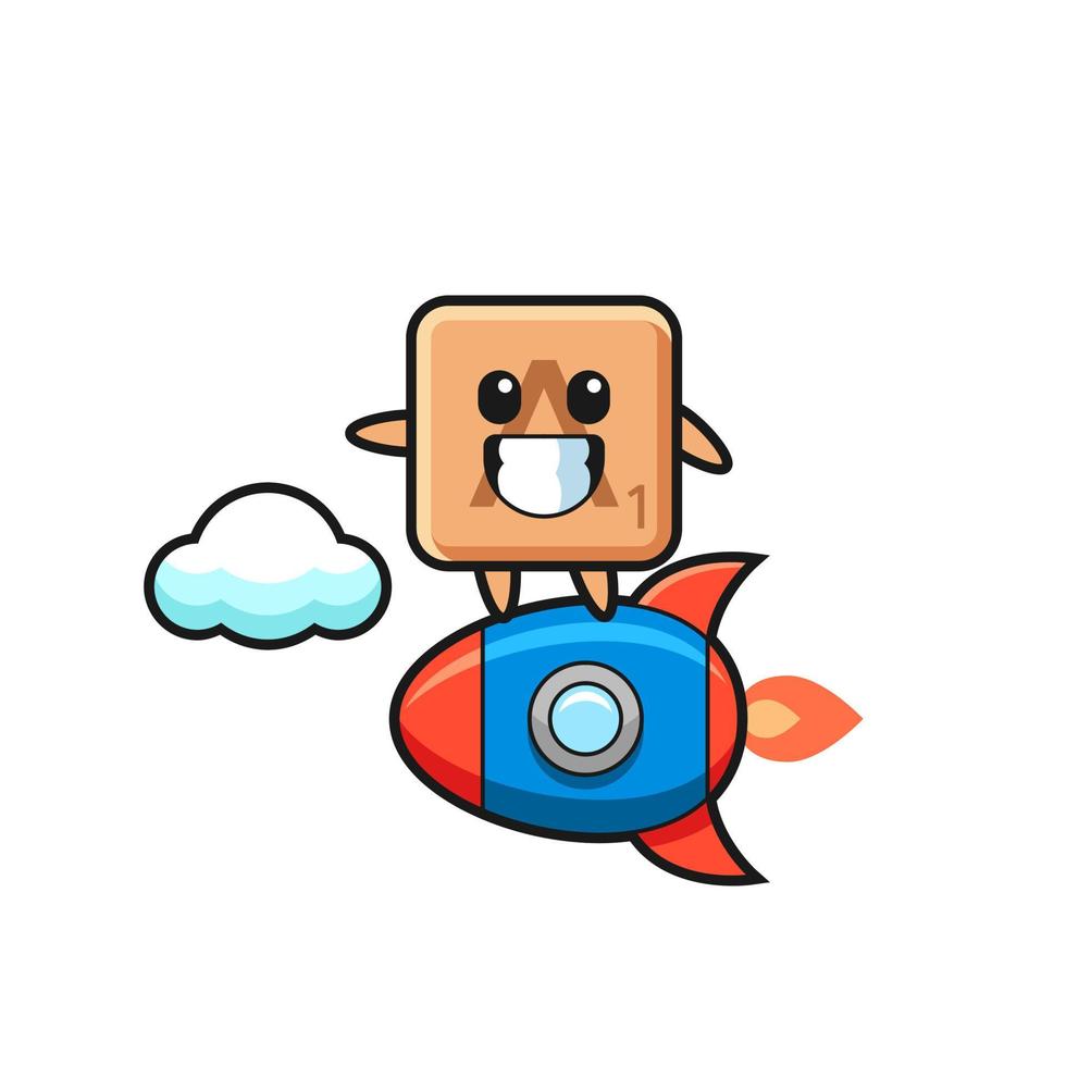 scrabble mascot character riding a rocket vector