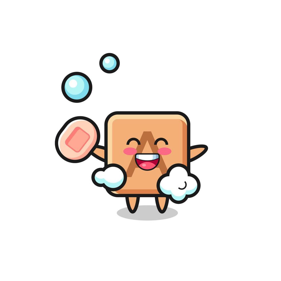 scrabble character is bathing while holding soap vector