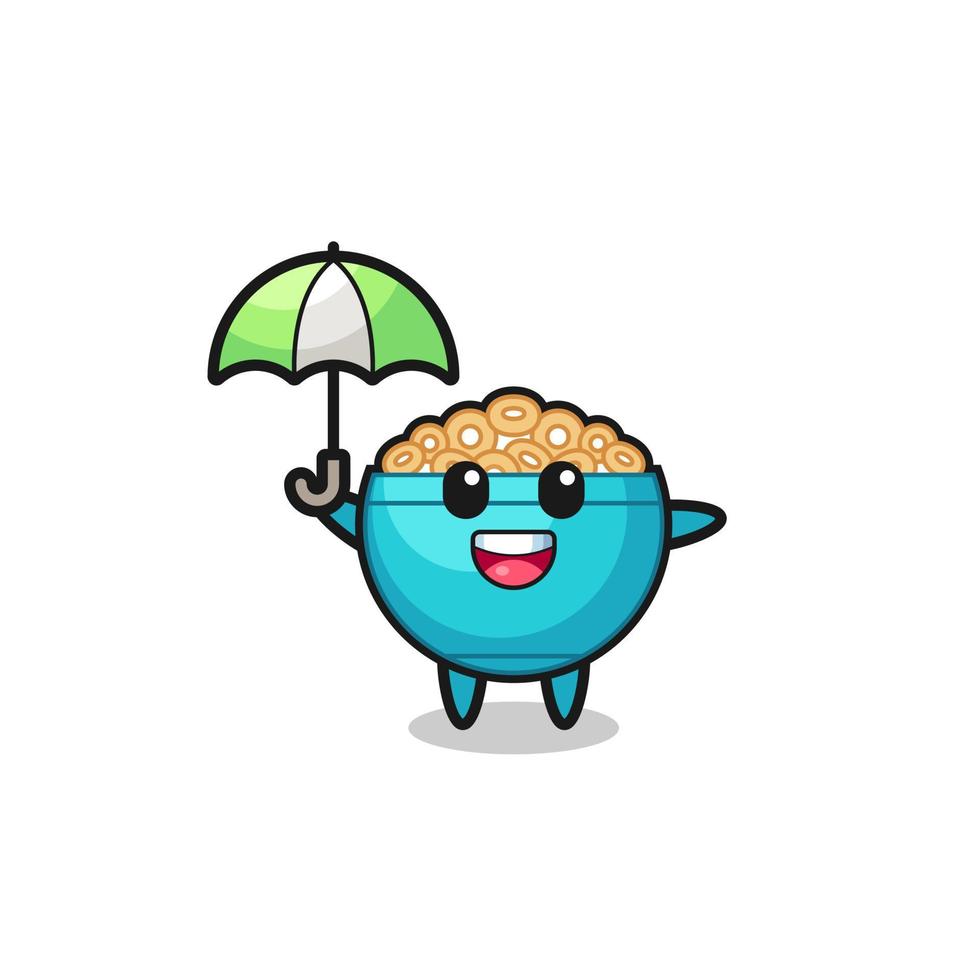 cute cereal bowl illustration holding an umbrella vector