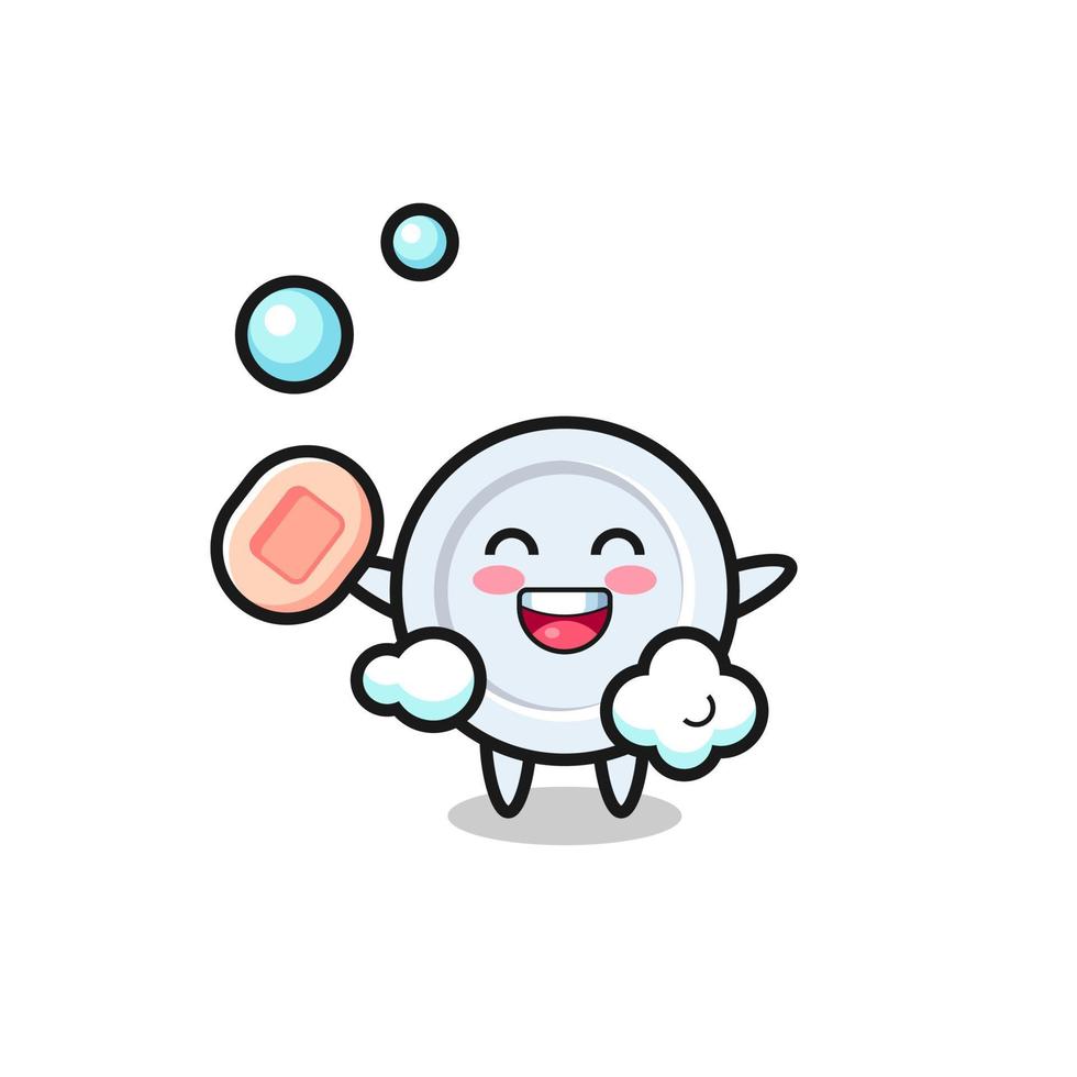 plate character is bathing while holding soap vector