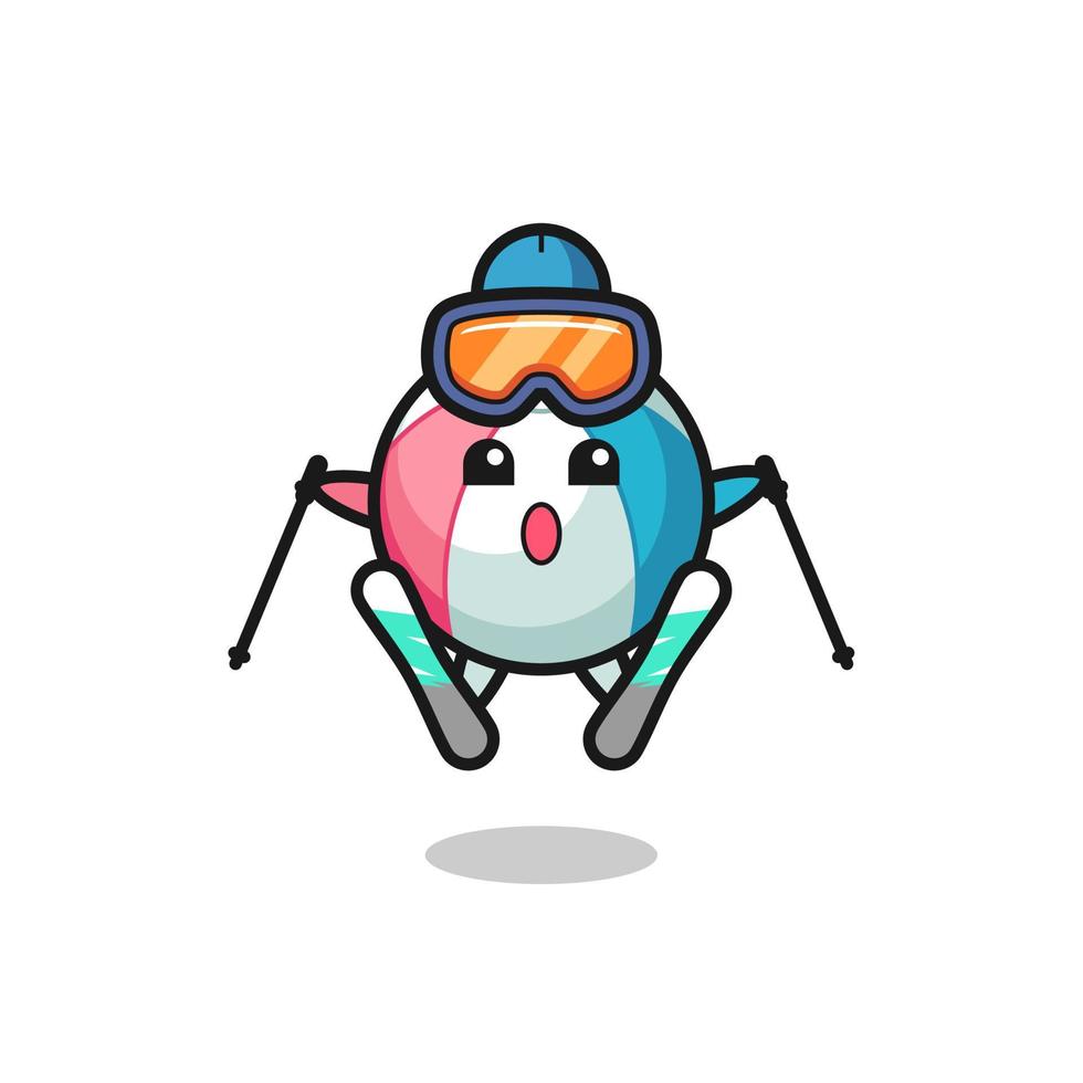 personaje de mascota de pelota de playa como jugador de esquí vector