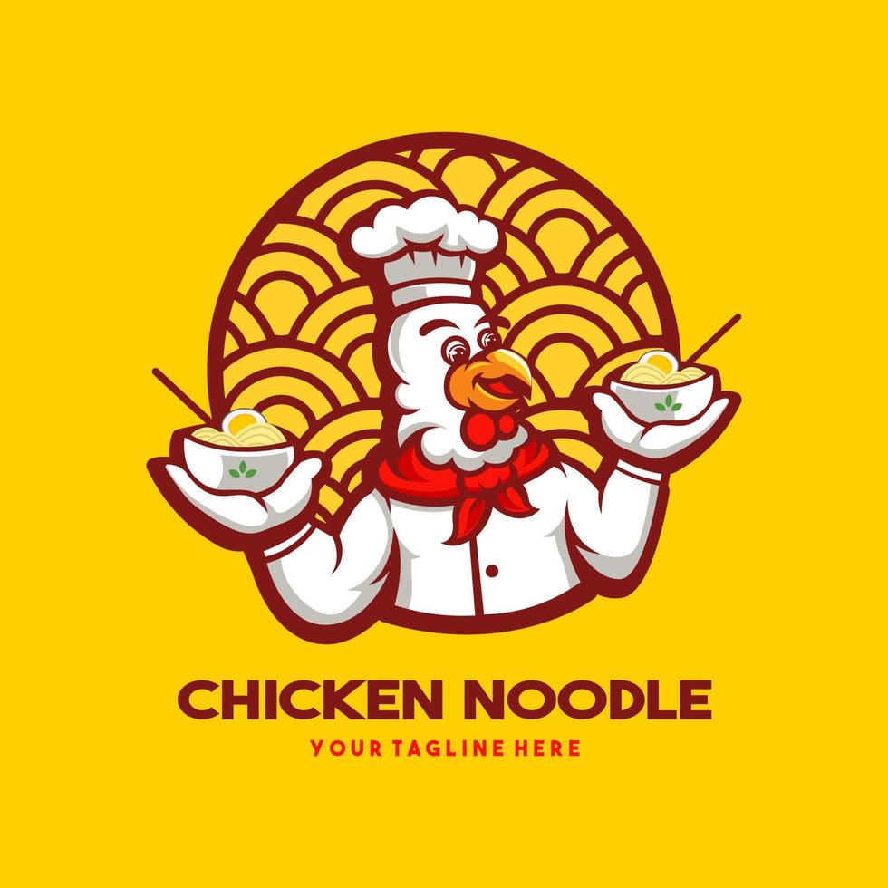 Chicken noodle restaurant mascot logo design illustration vector